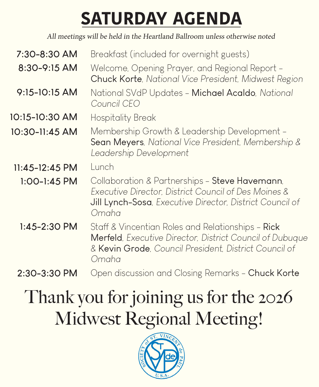 Midwest Regional Meeting Saturday agenda